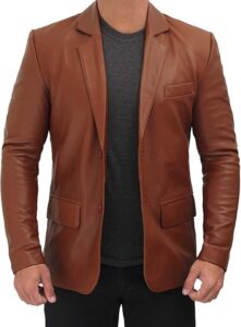 fjackets Leather Blazer for Men - Brown Real Lambskin Casual Men's Leather Jacket Coats