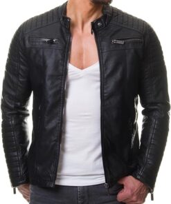 DECIMAL Men's Black REAL Lambskin Leather Biker Jacket VINTAGE GENUINE MOTORCYCLE JACKETS FOR MEN