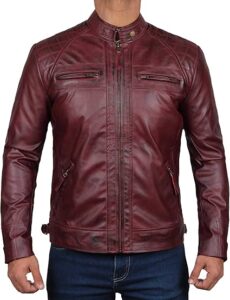 FJackets Real Lambskin Leather Biker Jacket - Quilted Cafe Racer Zip Up Moto Jackets Men