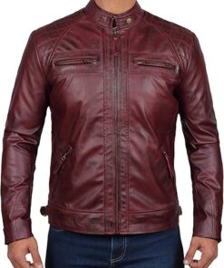 FJackets Real Lambskin Leather Biker Jacket - Quilted Cafe Racer Zip Up Moto Jackets Men