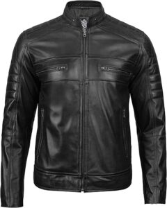 Jackets Cafe Racer Leather Jacket Men - Real Lambskin Natural Grain Leather Motorcycle Jackets For Mens