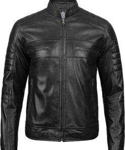Jackets Cafe Racer Leather Jacket Men - Real Lambskin Natural Grain Leather Motorcycle Jackets For Mens