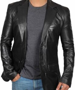 fjackets Leather Blazer for Men - Black Real Lambskin Casual Men's Leather Jacket Coats