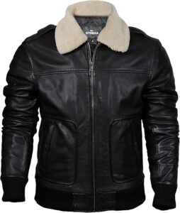 Men's leather jacket Genuine Lambskin Bomber Jacket men Brown with Removable Sherpa Collar– Premium Leather jacket men