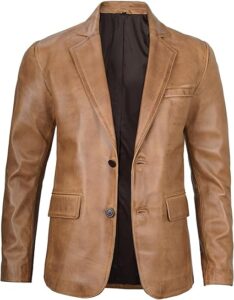 Jackets Leather Blazer for Men - Camel Real Lambskin Casual Men's Leather Jacket Coats