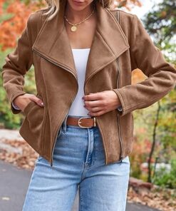 AUTOMET Womens Faux Leather Jackets Suede Fall Fashion 2025 Outfits Winter Clothes Open Front Cropped Coat Outwear