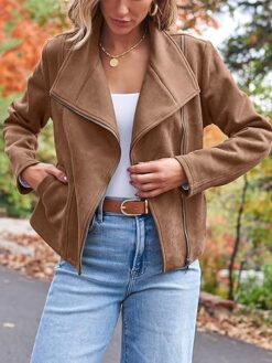 AUTOMET Womens Faux Leather Jackets Suede Fall Fashion 2025 Outfits Winter Clothes Open Front Cropped Coat Outwear